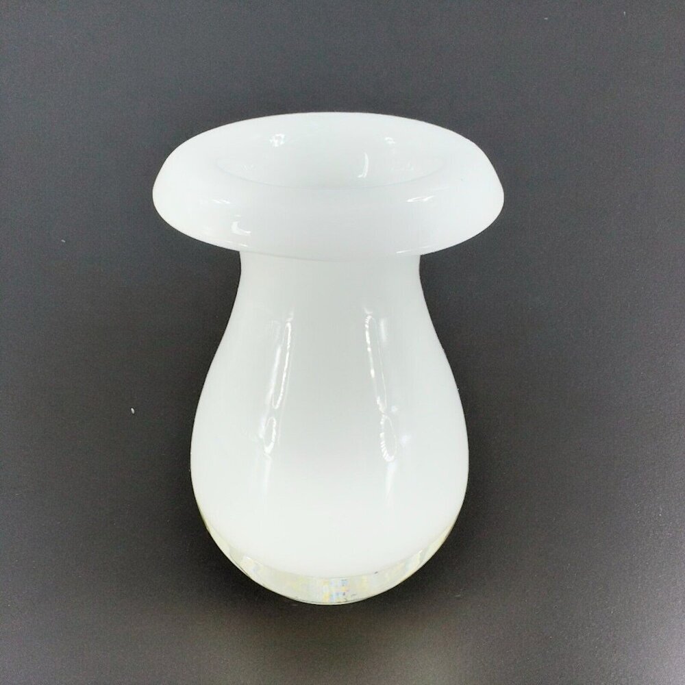 Vintage‎ Hand Blown Bud Vase Mushroom Shaped Top Clear Bottom Glass Vase Decor